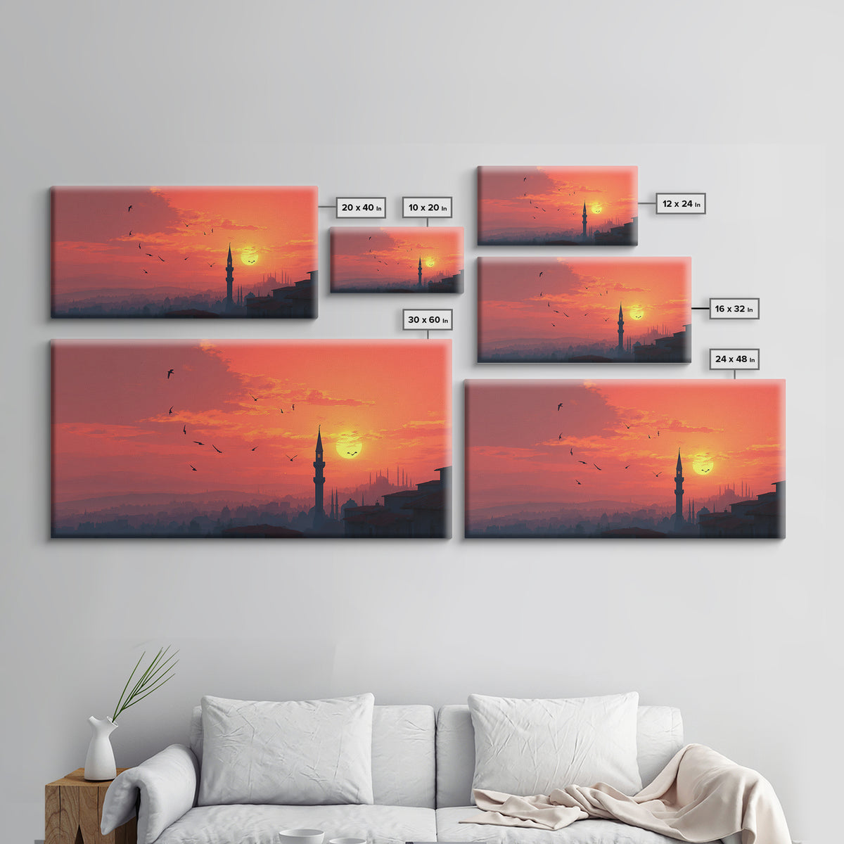 Istanbul Sunset Minaret Skyline Wall Art, Turkish Travel Poster For Living Room Decor, Orange Wall Decor And Housewarming Gift