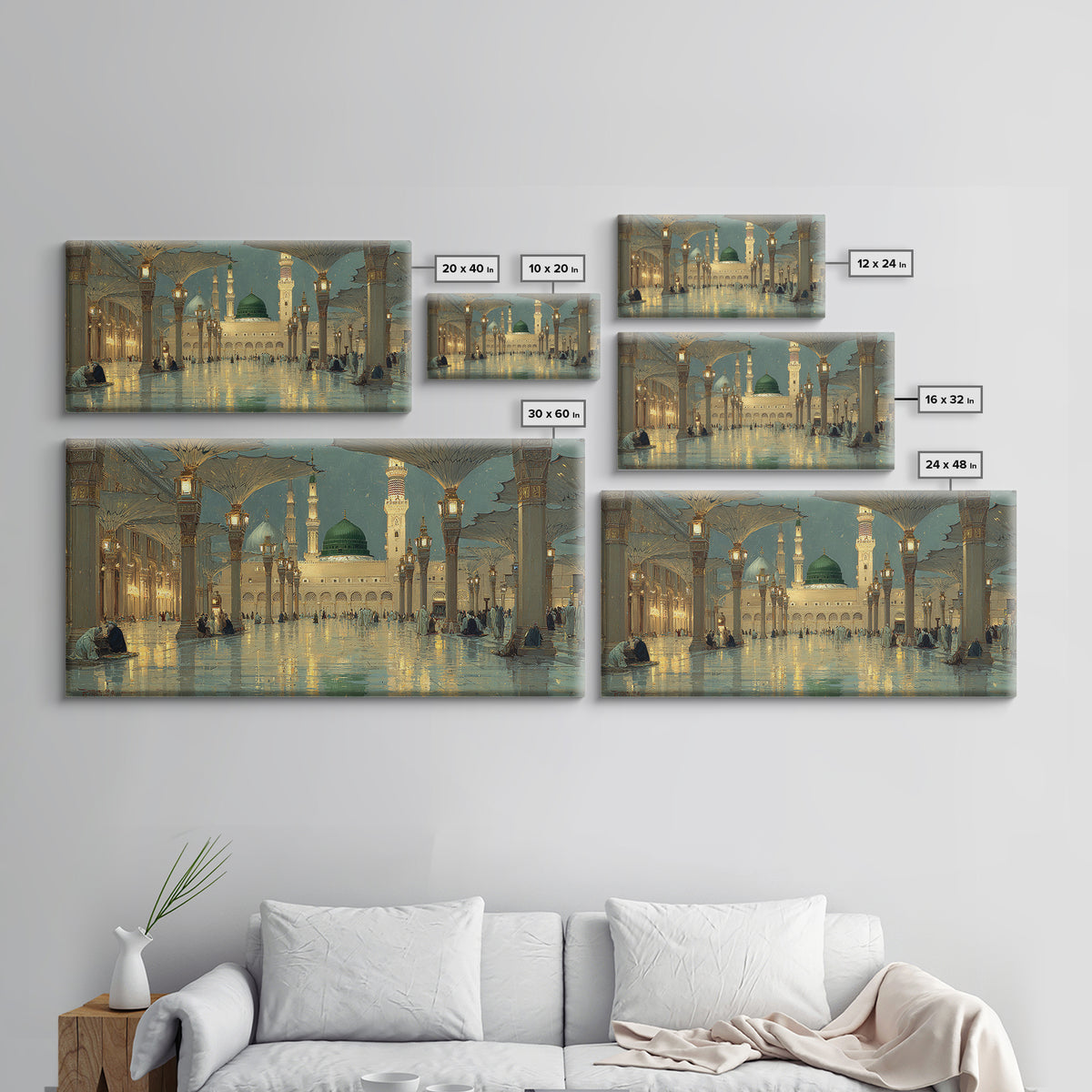 Golden Mosque Courtyard At Night Wall Art, Islamic Architecture Art Print, Serene Ramadan Decor And Muslim Gift For Prayer Room