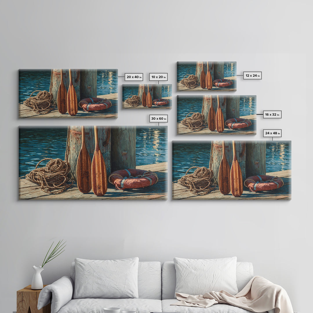 Weathered Dock Oars And Rope Canvas Print, Nautical Wall Art, Coastal Lake House Decor, Beach House Gift For Him, Fine Art Print