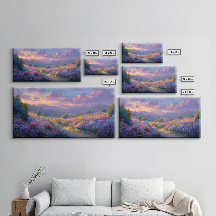 Lavender Mountain Valley Canvas Print, Colorful Landscape Wall Art, Purple Wildflower Living Room Decor, Statement Large Print