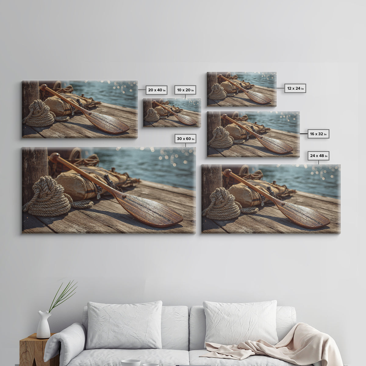 Weathered Paddle And Rope On Dock Canvas Print, Nautical Wall Art, Lake House Decor, Coastal Cabin Gift, Rustic Boat Print