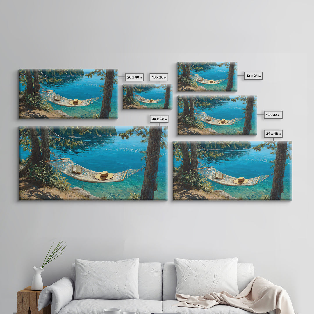 Lake Hammock Retreat Wall Art, Coastal Cabin Canvas Print, Nature Landscape, Lake House Decor, Relaxing Summer Home Decor
