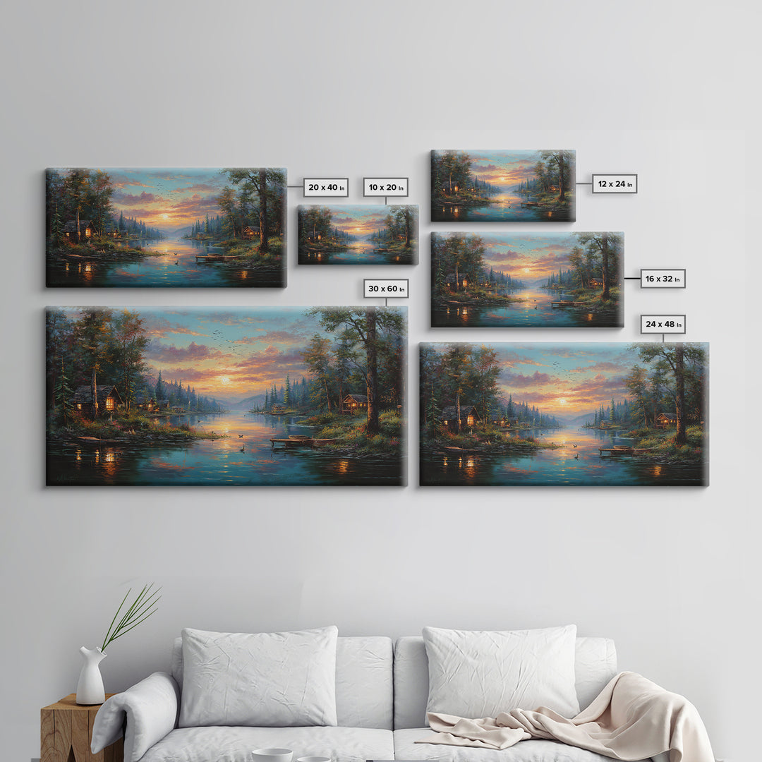Peaceful Forest Lake Sunrise Canvas Print, Cozy Cabin Wall Art, Rustic Home Decor, Lake House Gift, Living Room Art, Nature Wall Art