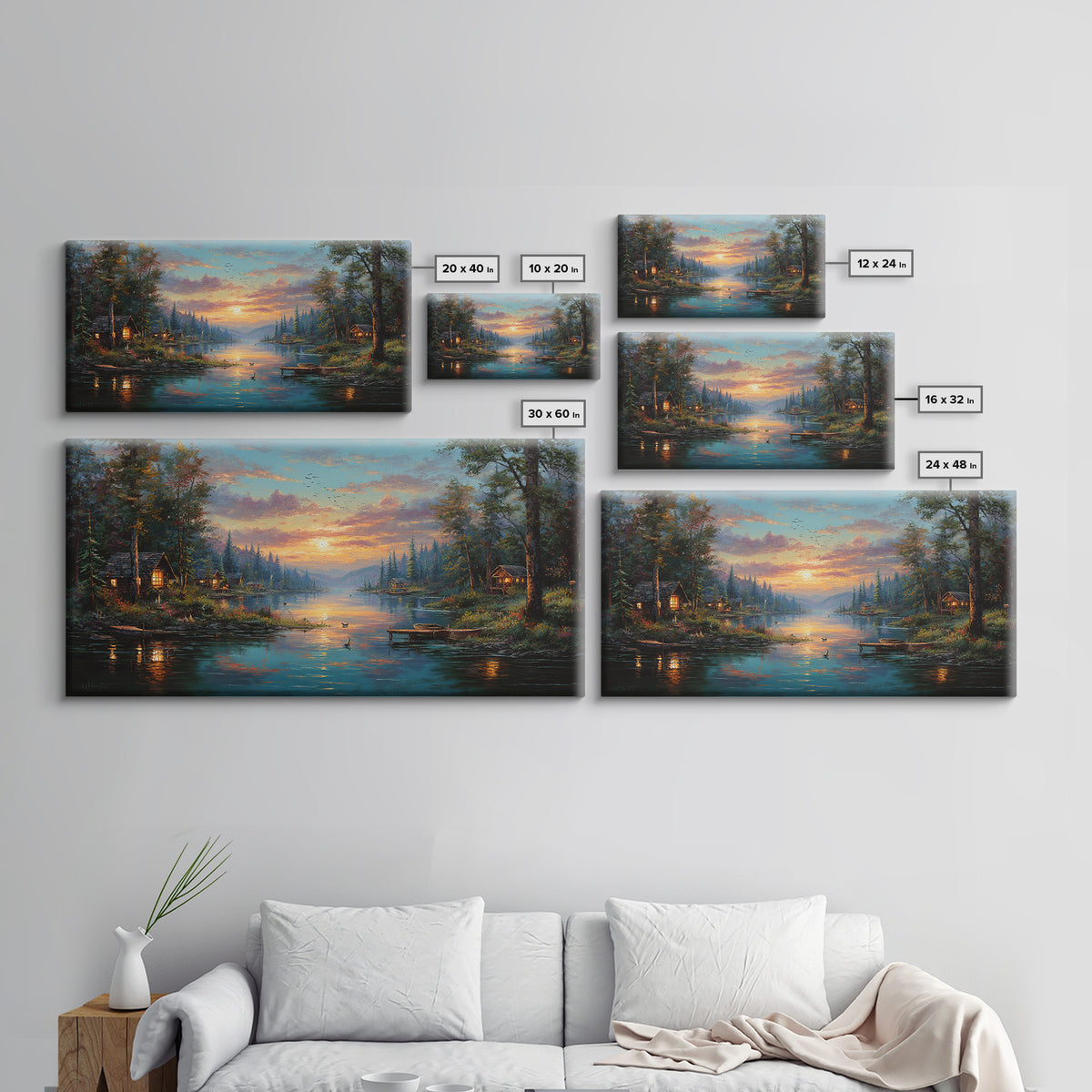 Peaceful Forest Lake Sunrise Canvas Print, Cozy Cabin Wall Art, Rustic Home Decor, Lake House Gift, Living Room Art, Nature Wall Art