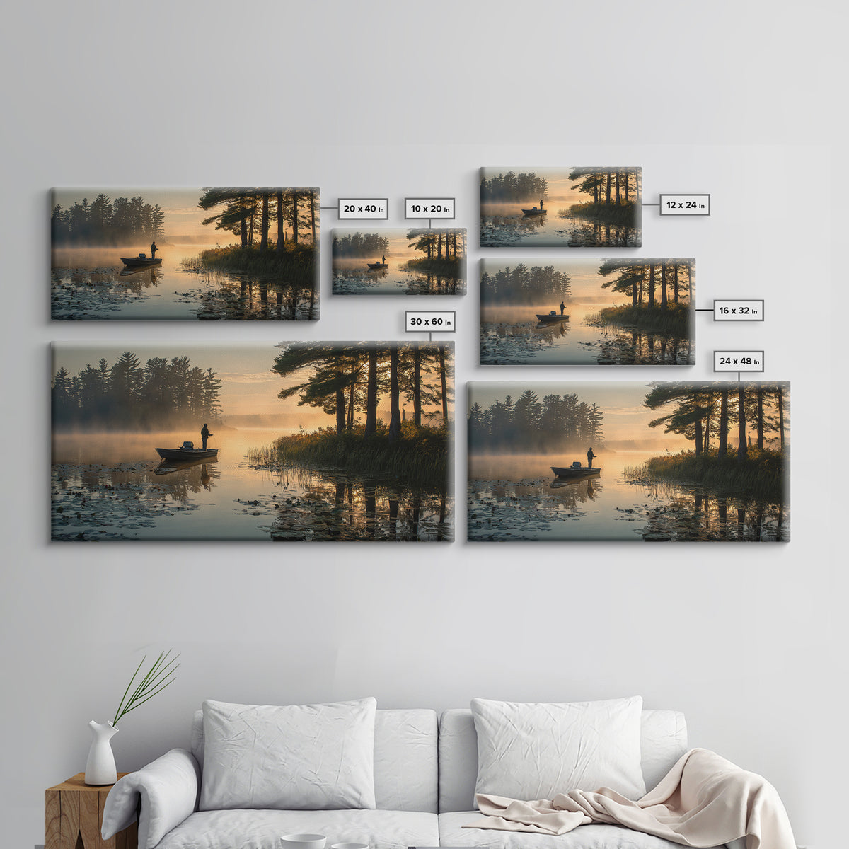 Peaceful Early Morning Lake Landscape Photography Wall Art For Rustic Home Decor And Living Room Framed