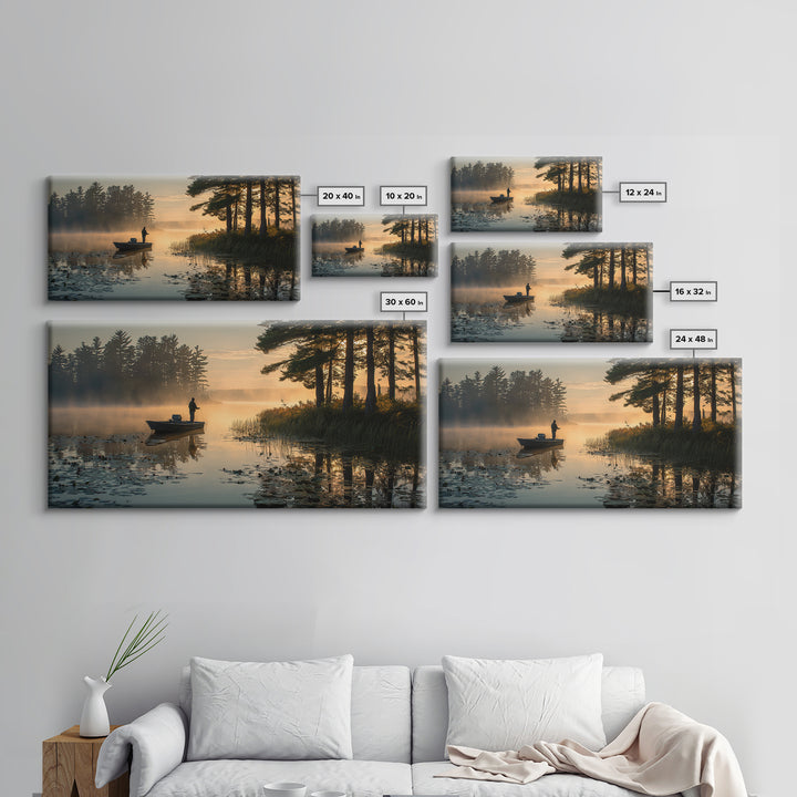 Peaceful Early Morning Lake Landscape Photography Wall Art For Rustic Home Decor And Living Room Framed