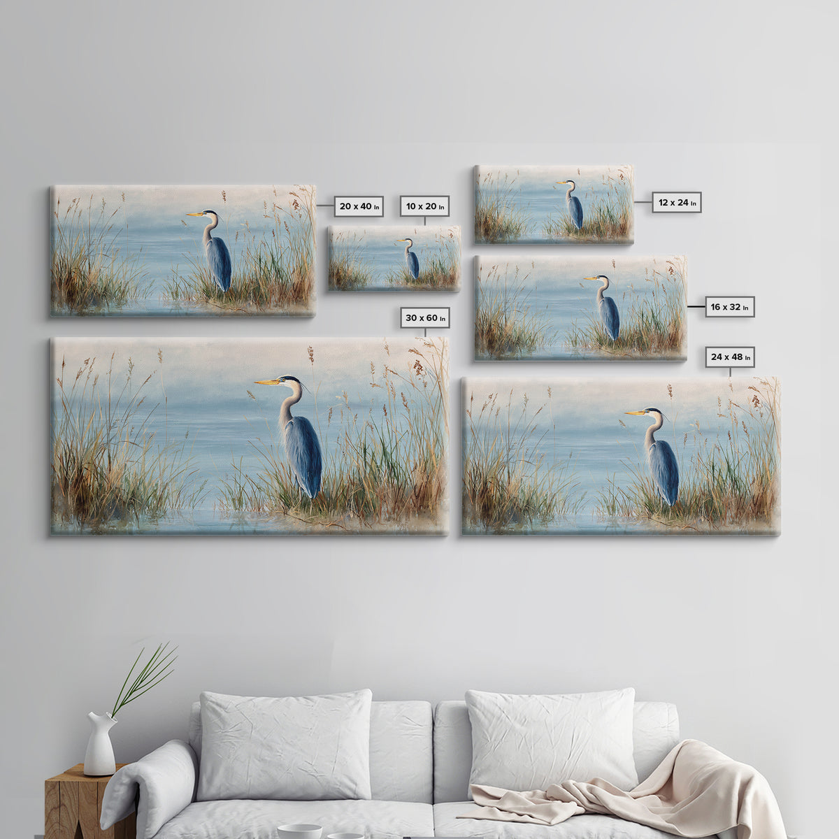 Serene Blue Heron In Marsh Landscape Painting Fine Art Print Framed Canvas Print Coastal Wall Art Quiet Nature Decor