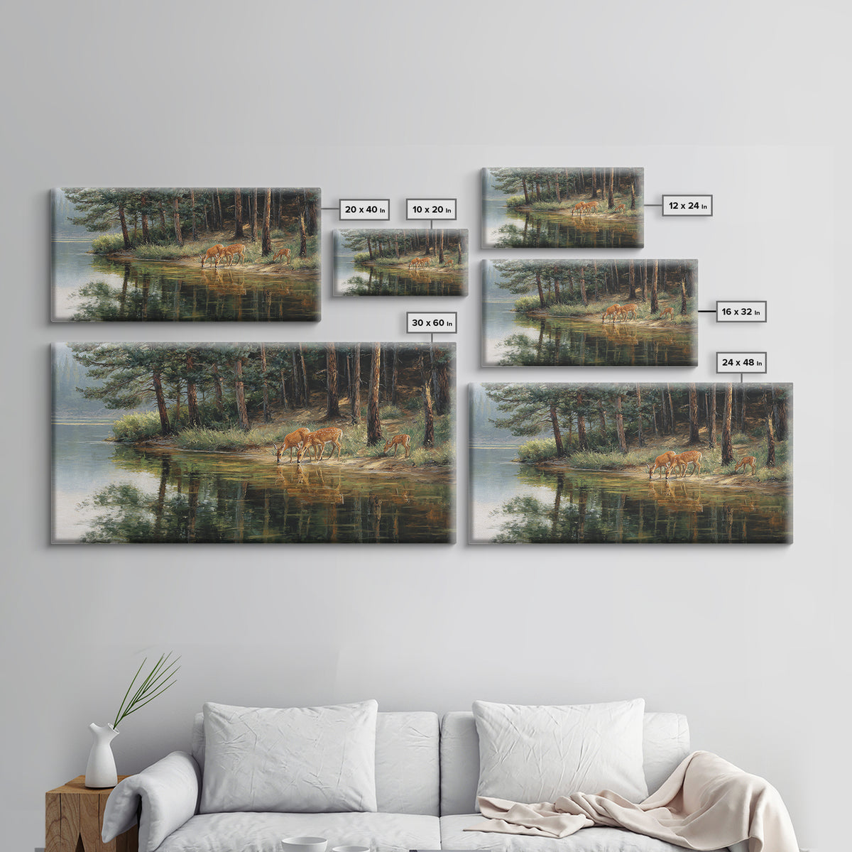 Realistic Wildlife Painting Deer Family Nature Wall Art Canvas Print For Rustic Home Decor And Living Room