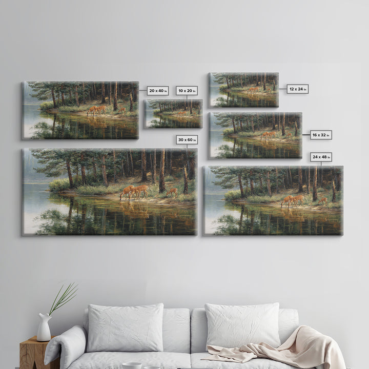 Realistic Wildlife Painting Deer Family Nature Wall Art Canvas Print For Rustic Home Decor And Living Room