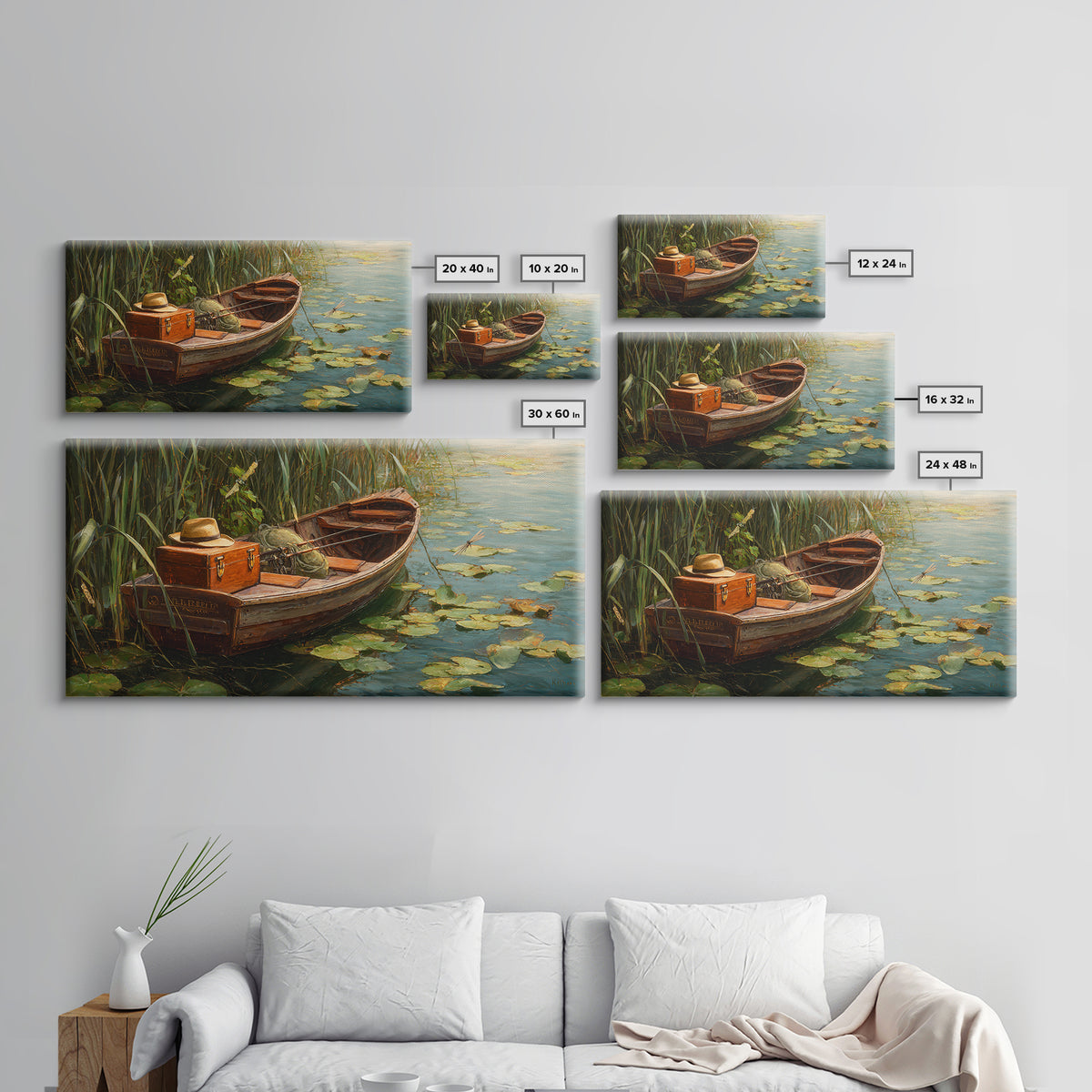 Rustic Lake Sunset Landscape With Adirondack Chairs Oil Painting Framed Canvas Print Wall Art