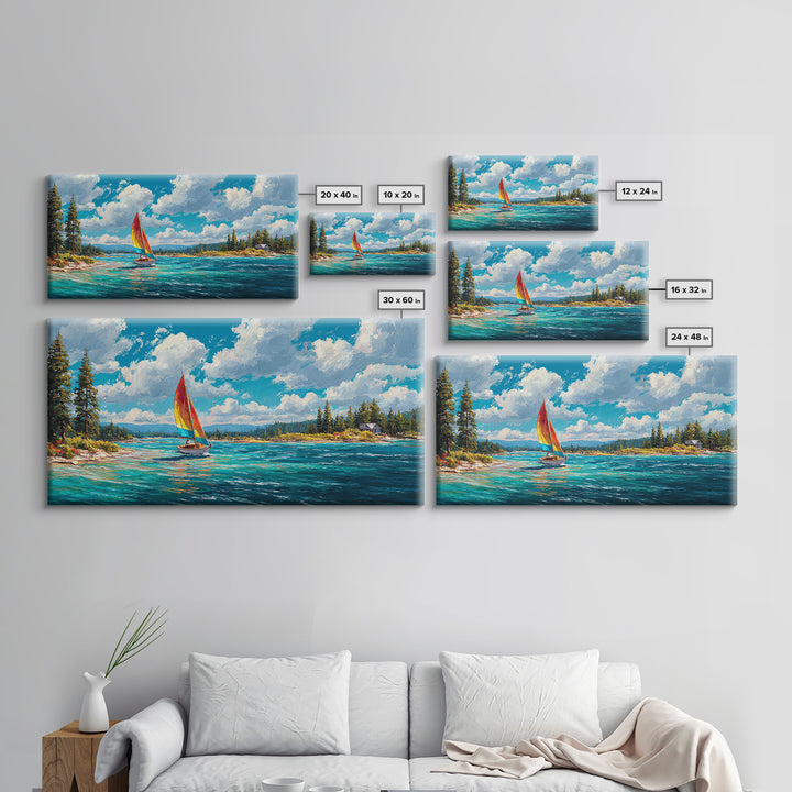 Vibrant Abstract Coastal Scene Sailing Boat Oil Painting Canvas Print Wall Art Beach Home Decor Large Wall Art Bright Wall Decoration