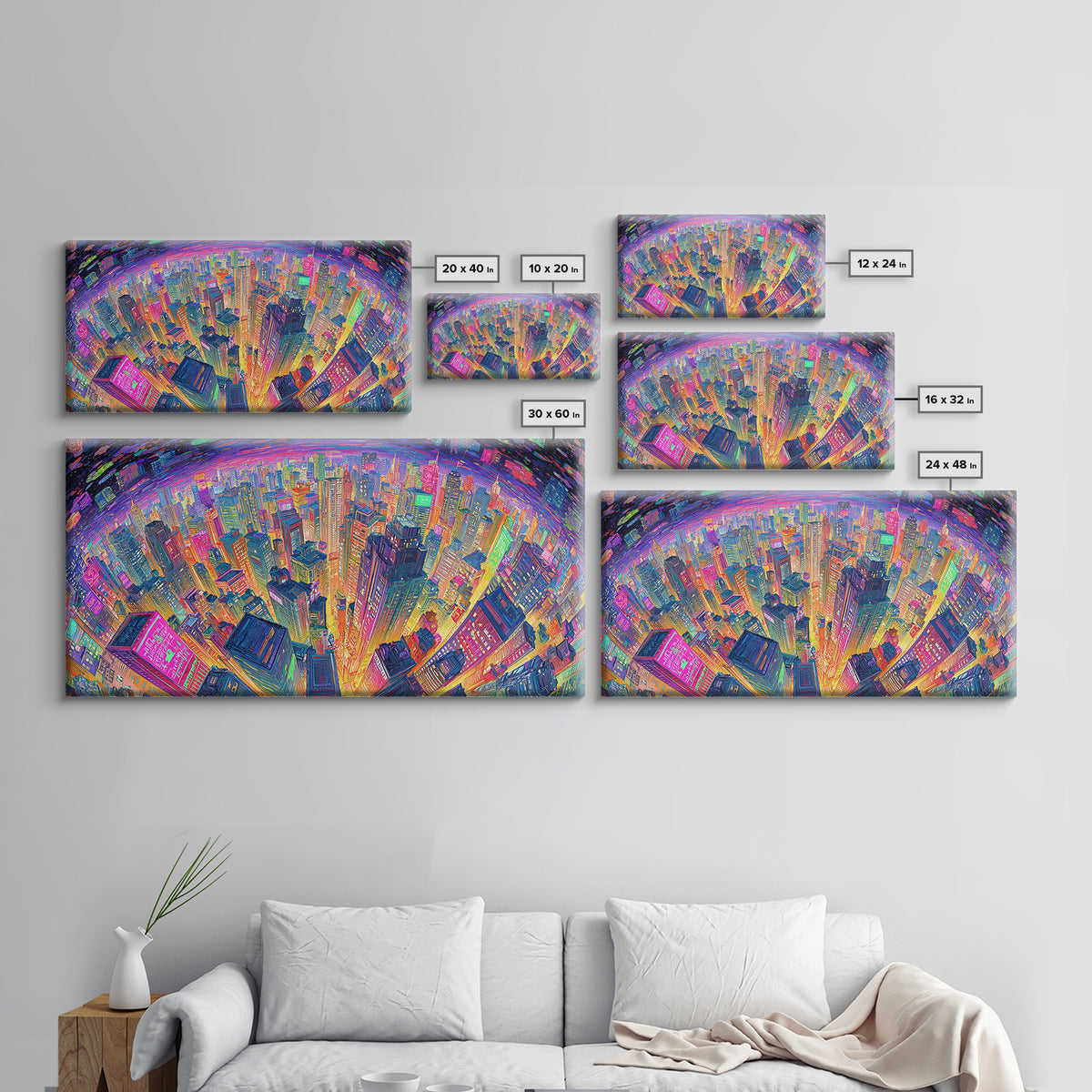 Vibrant Cityscape At Night With Neon Lights Wall Art Framed Canvas Print Modern Urban Wall Decor