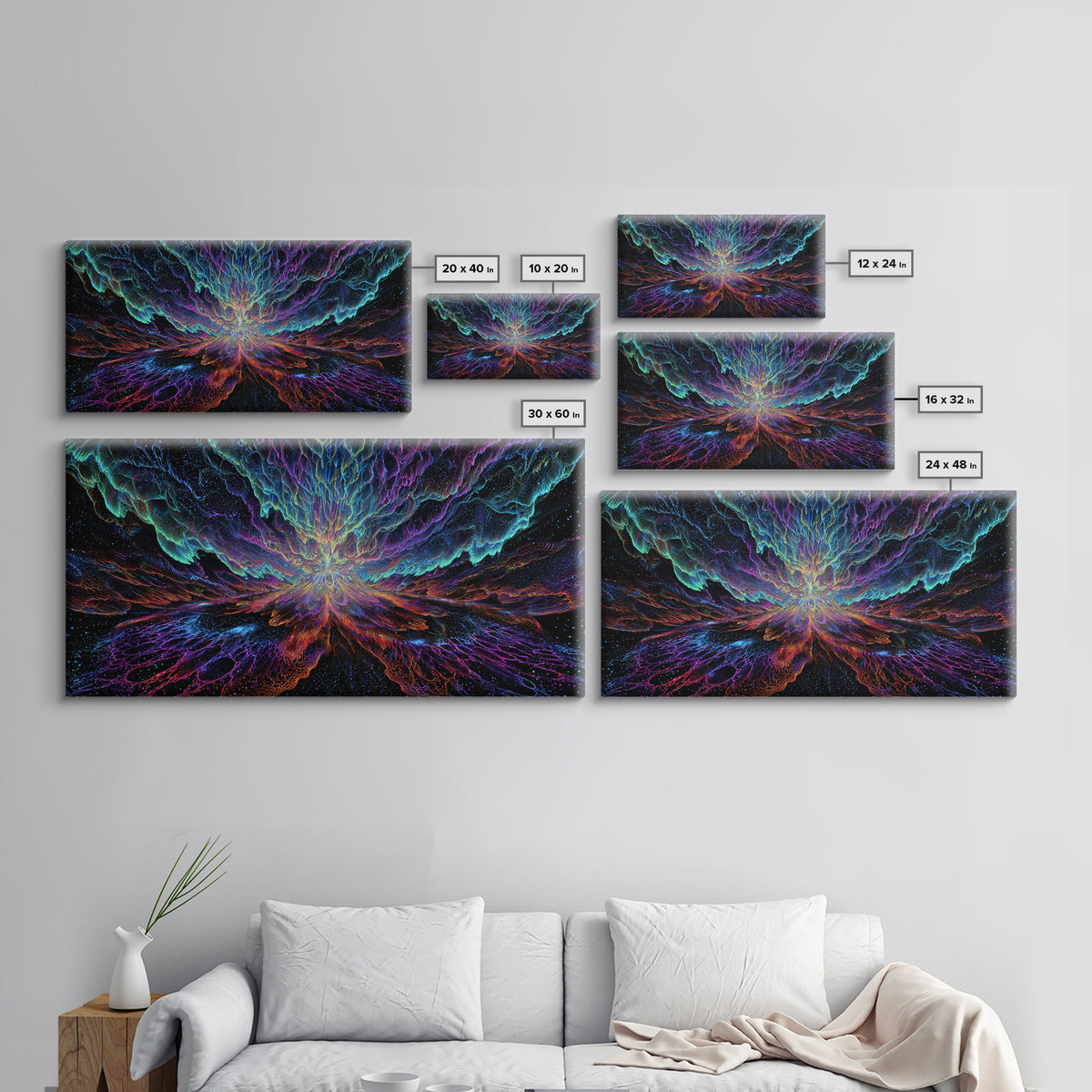 Mystic Neon Landscape With Glowing Pink Sun And Linear Mountains Canvas Print Retro Futuristic Wall Art Digital Decor For Office