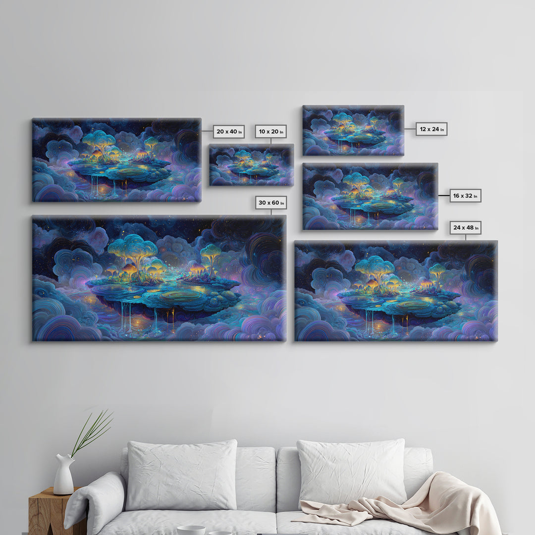 Vibrant Purple Night Bridge With City Lights Reflected On Water Large Wall Art Framed Canvas Print Modern Urban Home Decor