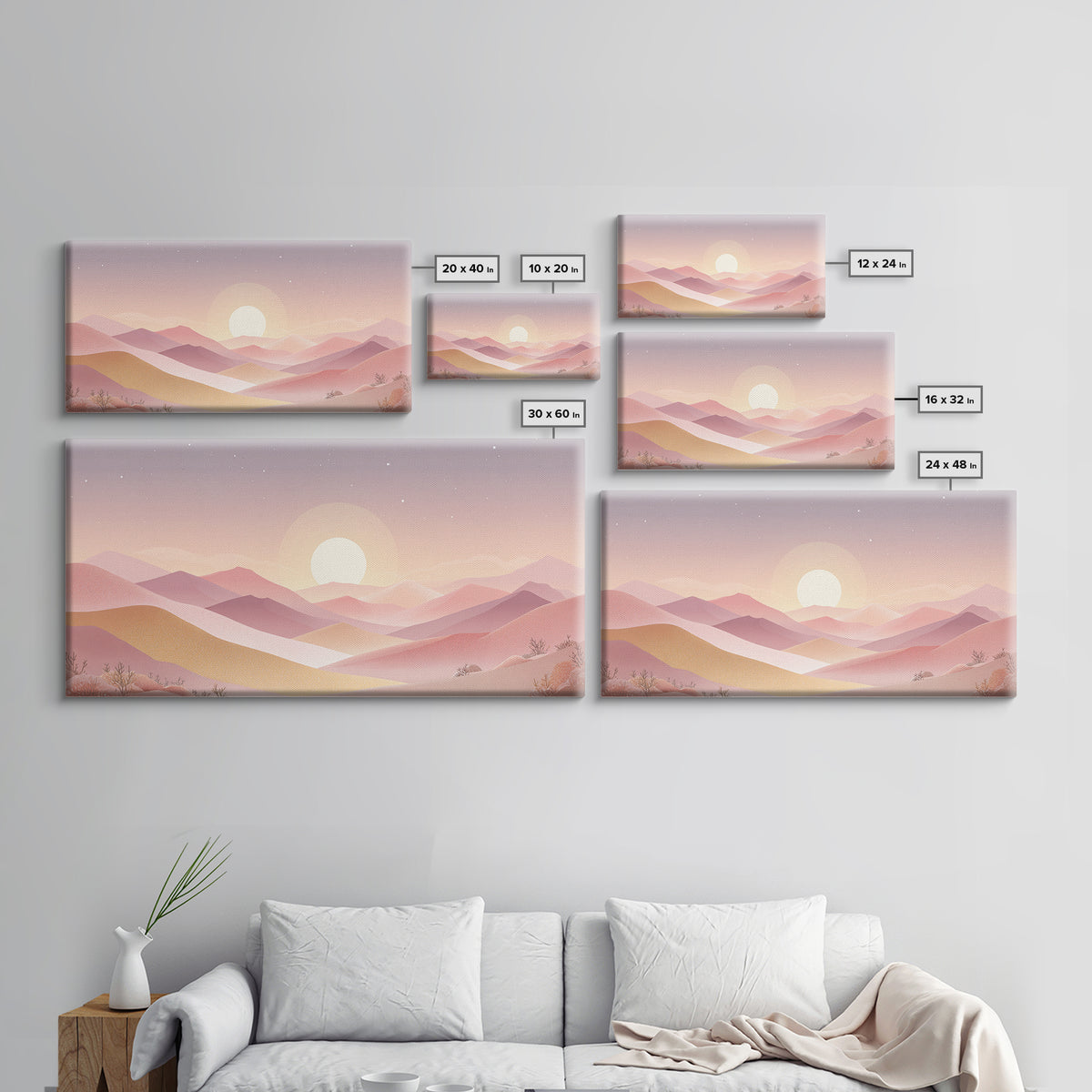 Pastel Layered Mountain Sunrise Wall Art, Minimalist Landscape, Pink Boho Decor, Nursery Art Print, Modern Home Decor Gift