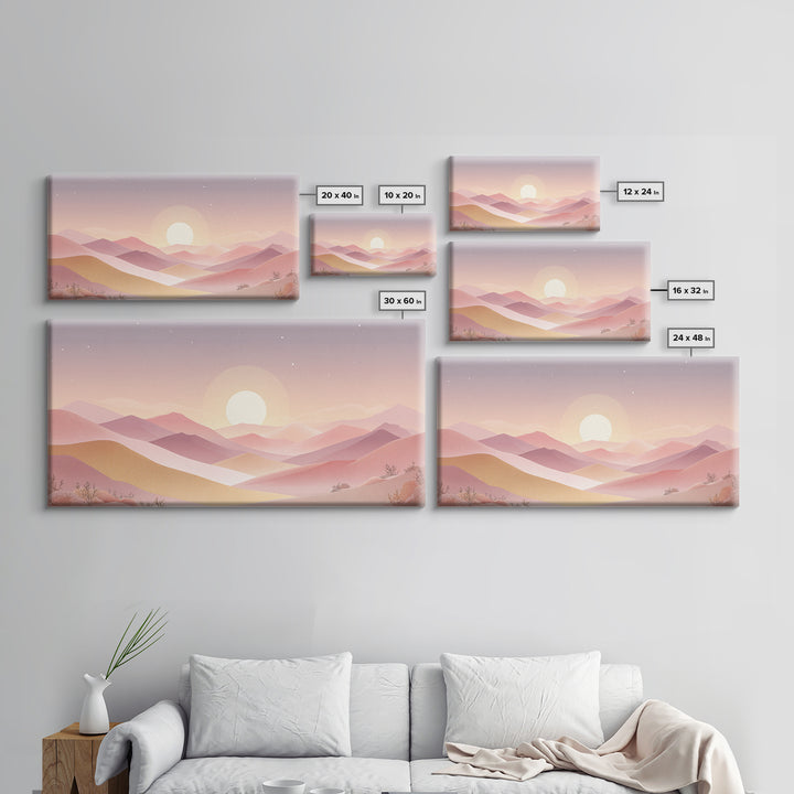 Pastel Layered Mountain Sunrise Wall Art, Minimalist Landscape, Pink Boho Decor, Nursery Art Print, Modern Home Decor Gift