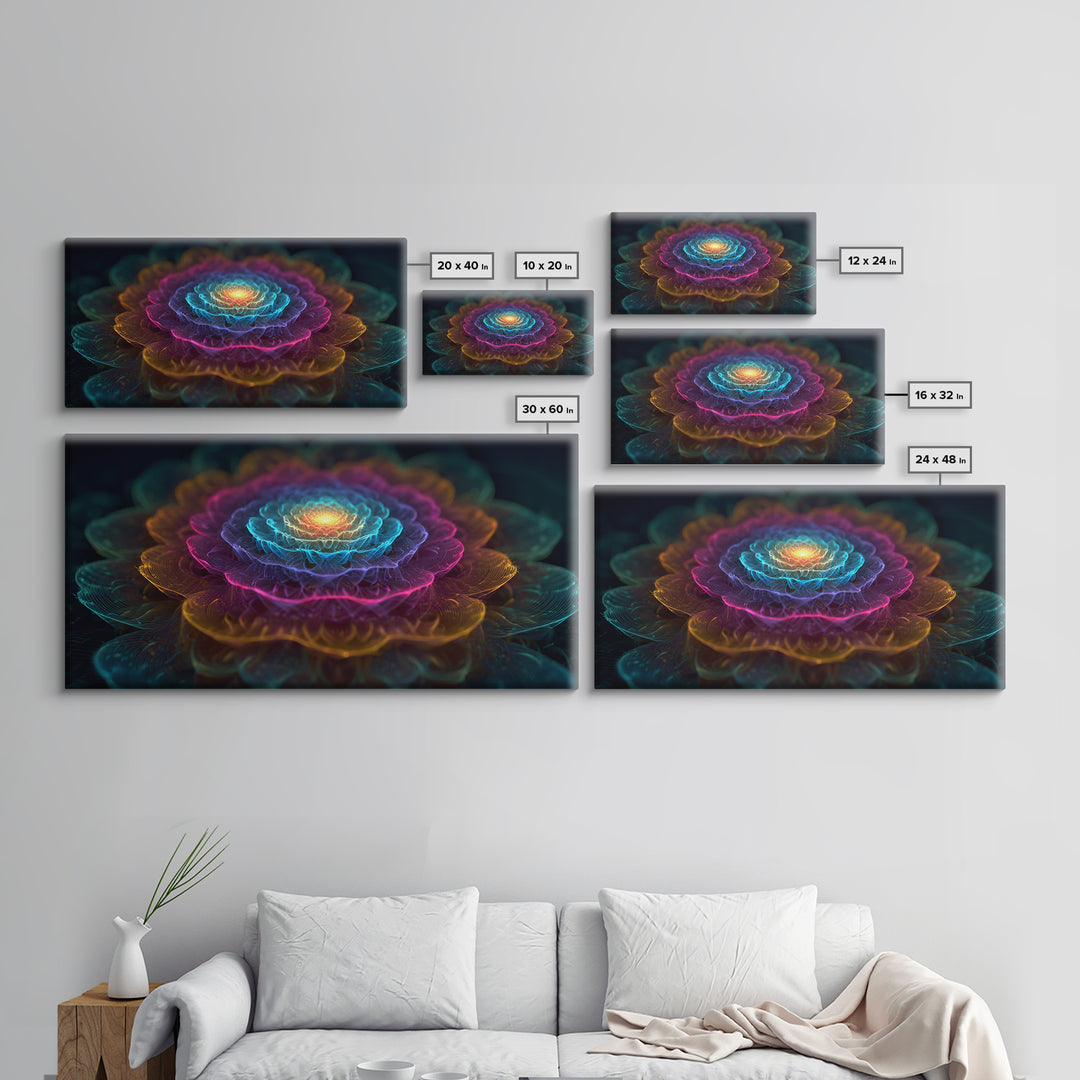 Colorful Fractal Flower Digital Art Canvas Print Vibrant Modern Wall Art For Living Room