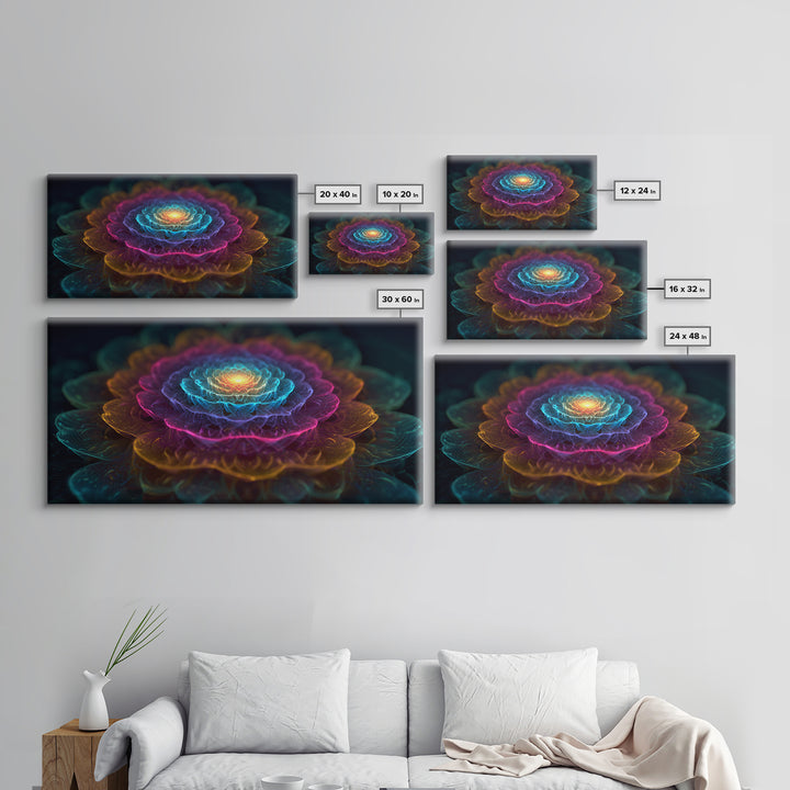 Colorful Fractal Flower Digital Art Canvas Print Vibrant Modern Wall Art For Living Room