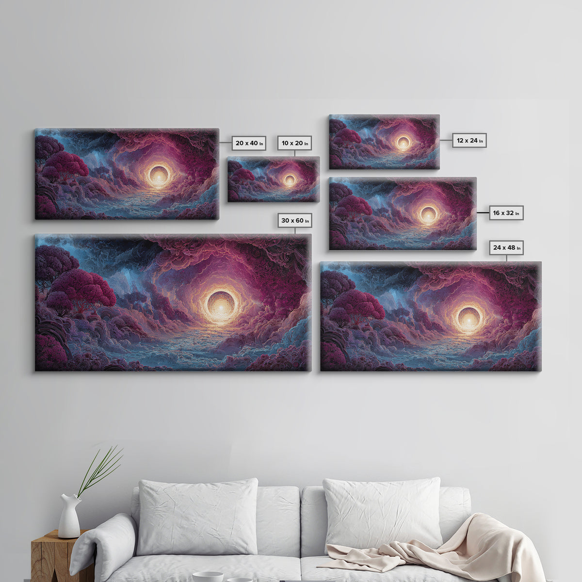 Fantasy Forest Landscape Painting Canvas Print Enchanting Magical Trees Wall Art Modern Home Decor