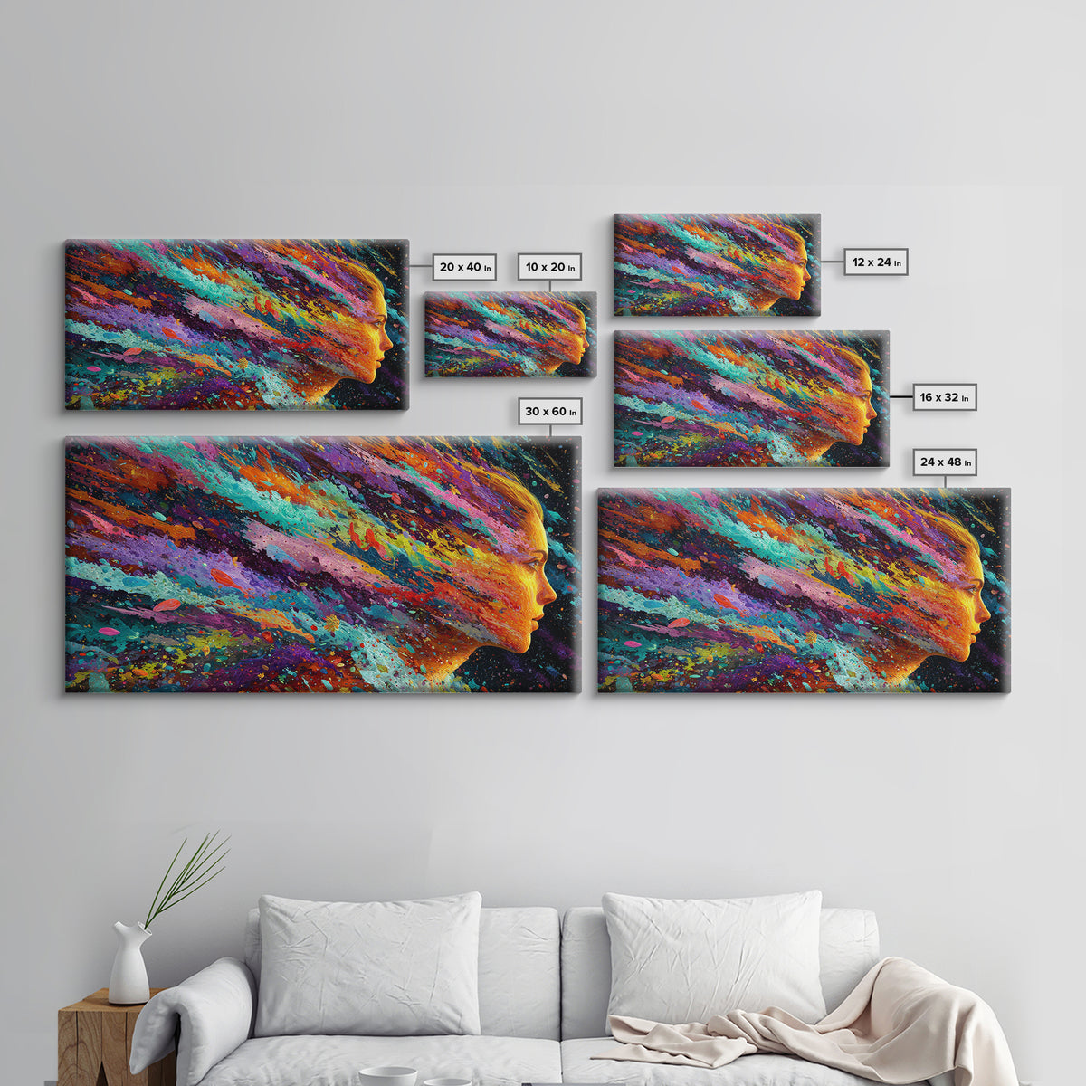 Vibrant Abstract Female Portrait With Colorful Splash Effects Canvas Print Modern Wall Art For Bedroom And Living Room