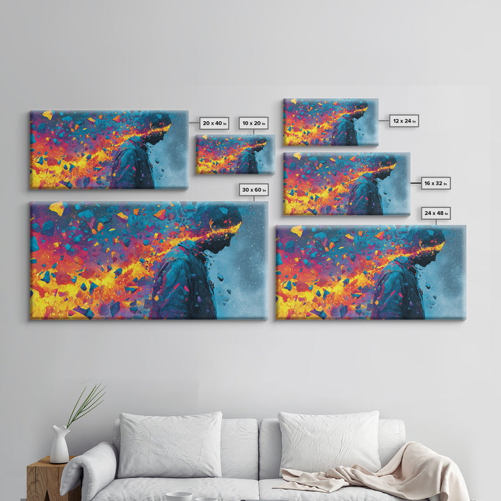 Vibrant Shattered Abstract Portrait With Exploding Colorful Pieces Contemporary Canvas Print
