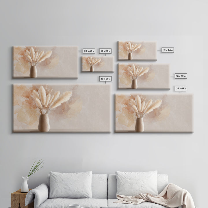 Neutral Pampas Grass Vase With Soft Beige Abstract Canvas Print, Minimalist Botanical Wall Art, Cozy Japandi Home Decor Print
