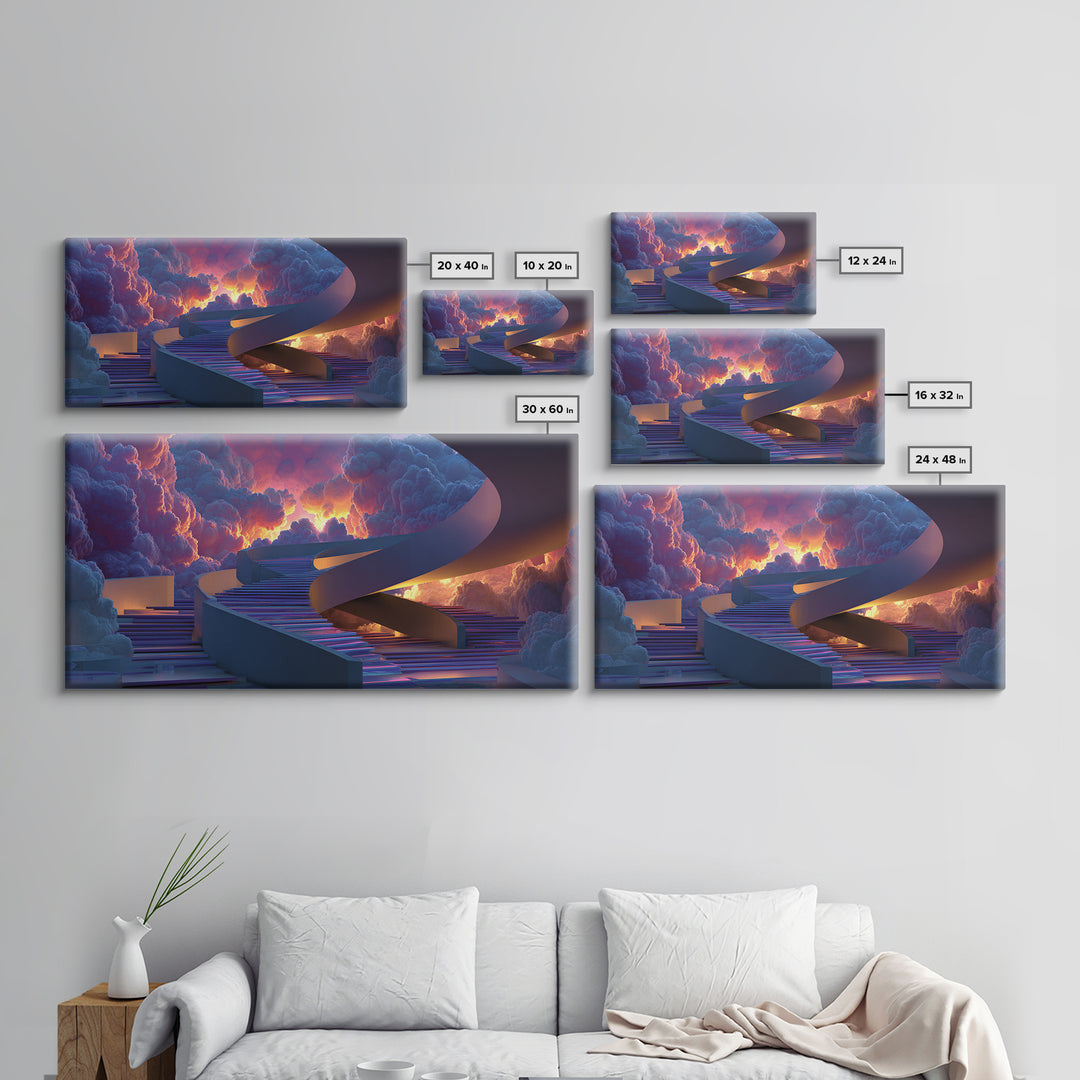 Futuristic Surreal Staircase In Colorful Clouds Digital Art Dreamscape Canvas Print