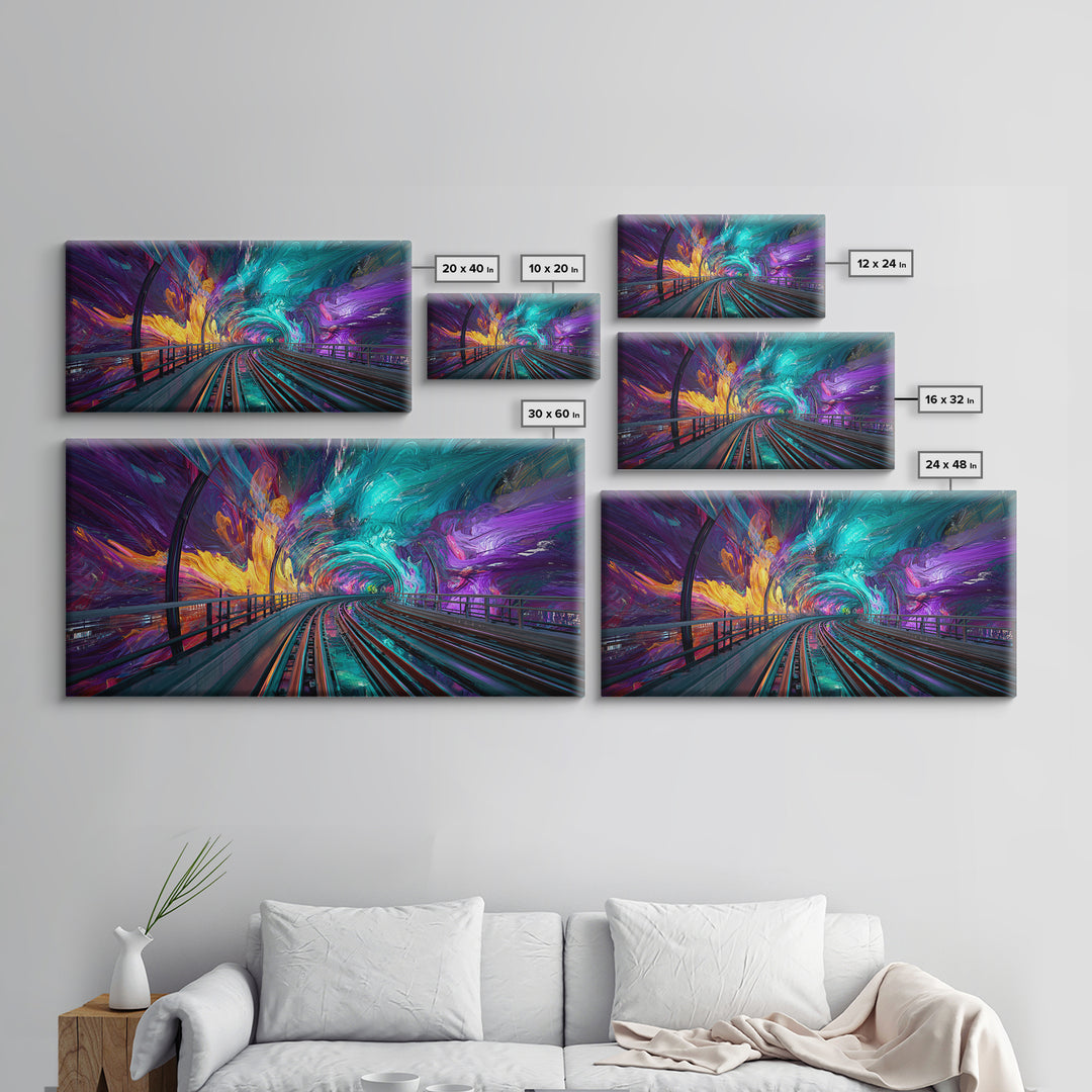 Vivid Abstract Colorful Tunnel With Paint Swirls And Rainbow Hues Canvas Print Modern Wall Art Framed Home Decor