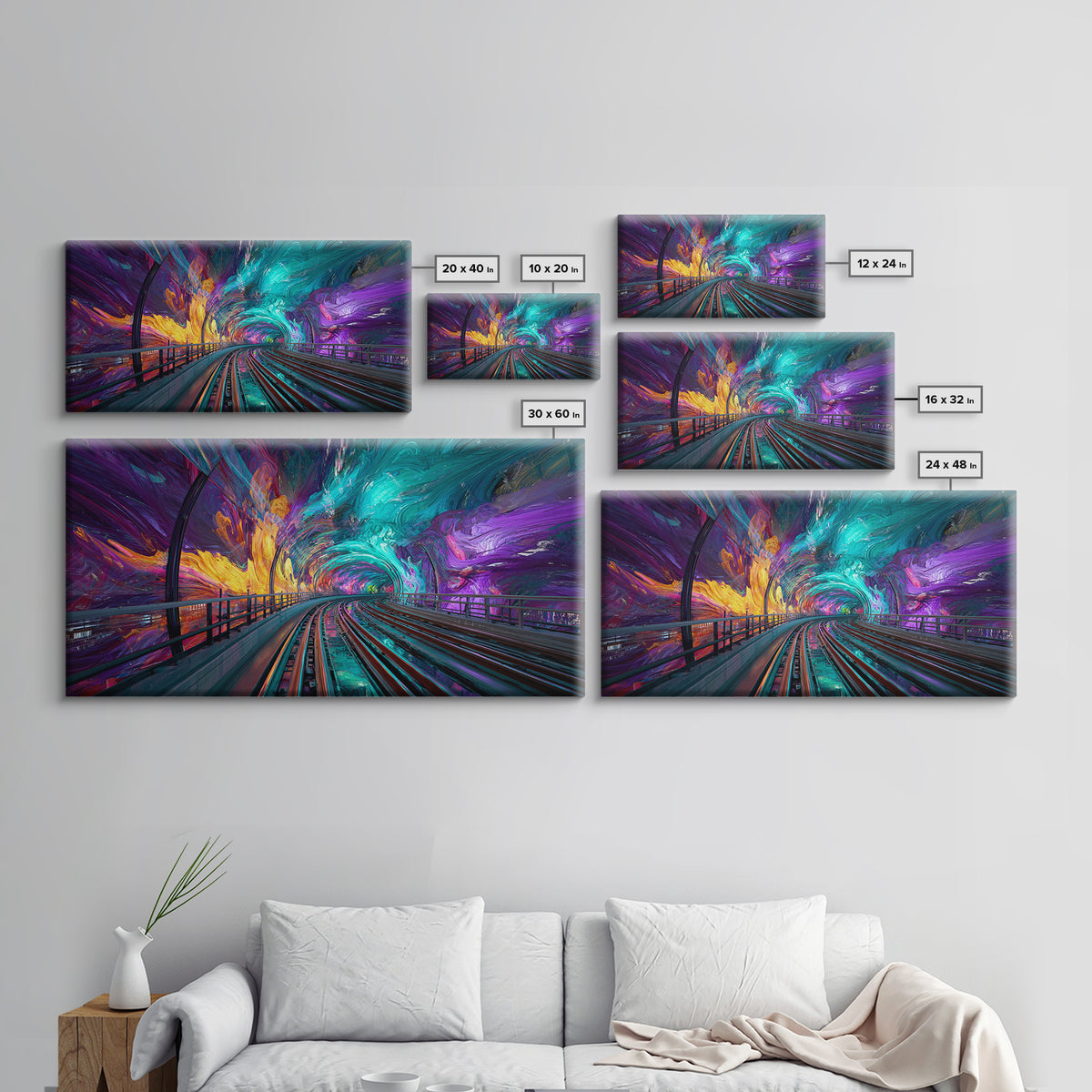 Vivid Abstract Colorful Tunnel With Paint Swirls And Rainbow Hues Canvas Print Modern Wall Art Framed Home Decor