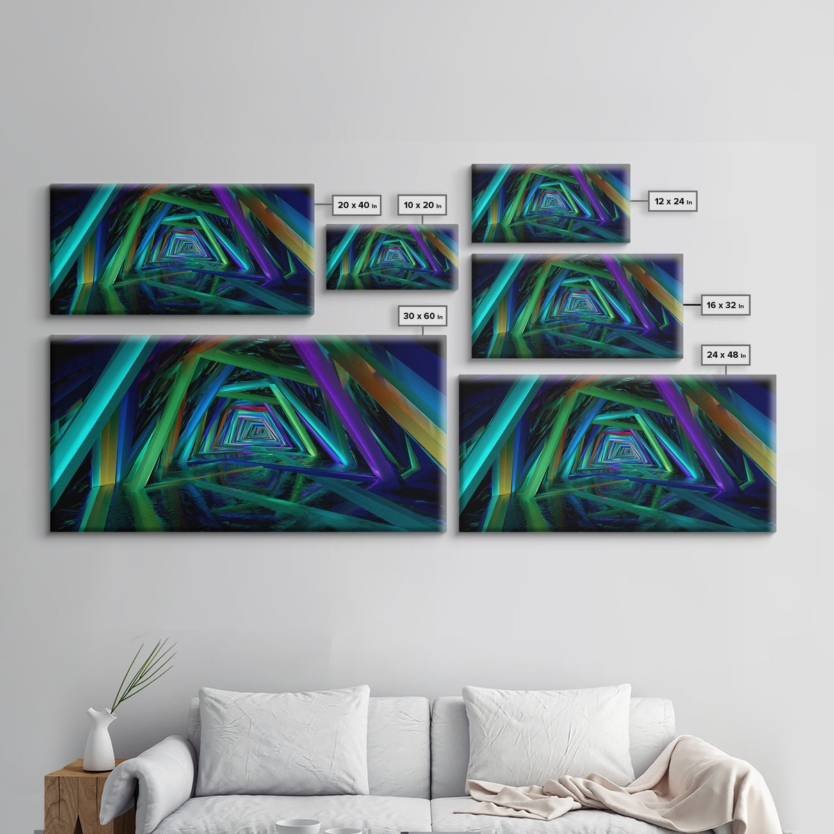 Vibrant Starry Night Skyline Reflection Neon Cityscape Digital Wall Art Canvas Print Modern Home Decor