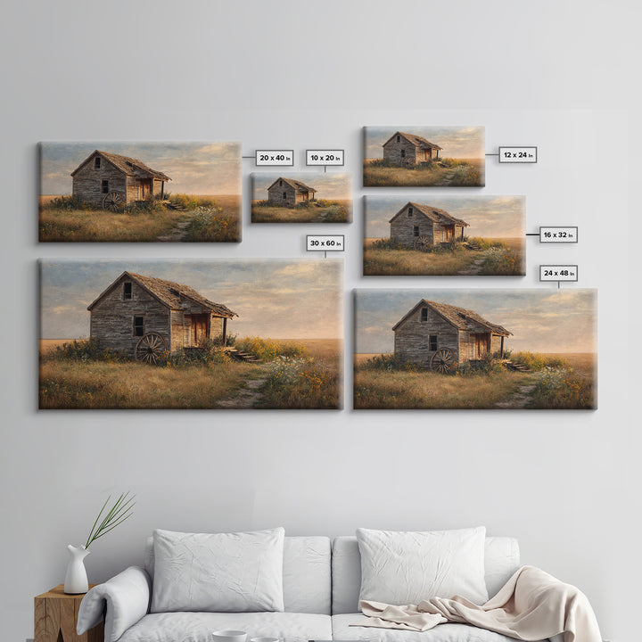 Rustic Abandoned Schoolhouse In Countryside Autumn Landscape Painting Wall Art Canvas Print For Farmhouse Décor