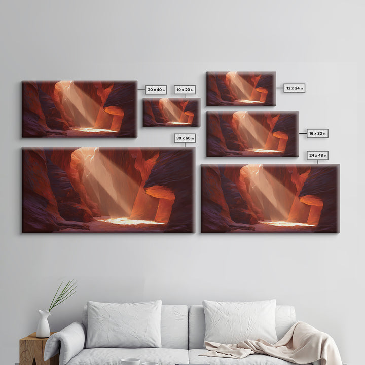 Red Rock Canyon Landscape With Warm Sunlight Rays Painting Wall Art Large Canvas Print Southwest Home Decor Rustic Wall Decor