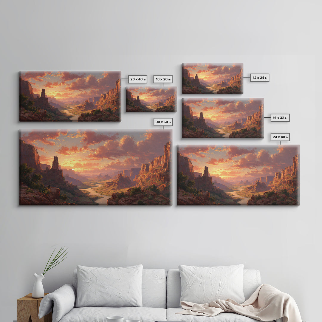 Sunset Over Monumental Canyon With Orange Glow In Dramatic Sky Large Wall Art Original Landscape Canvas Print