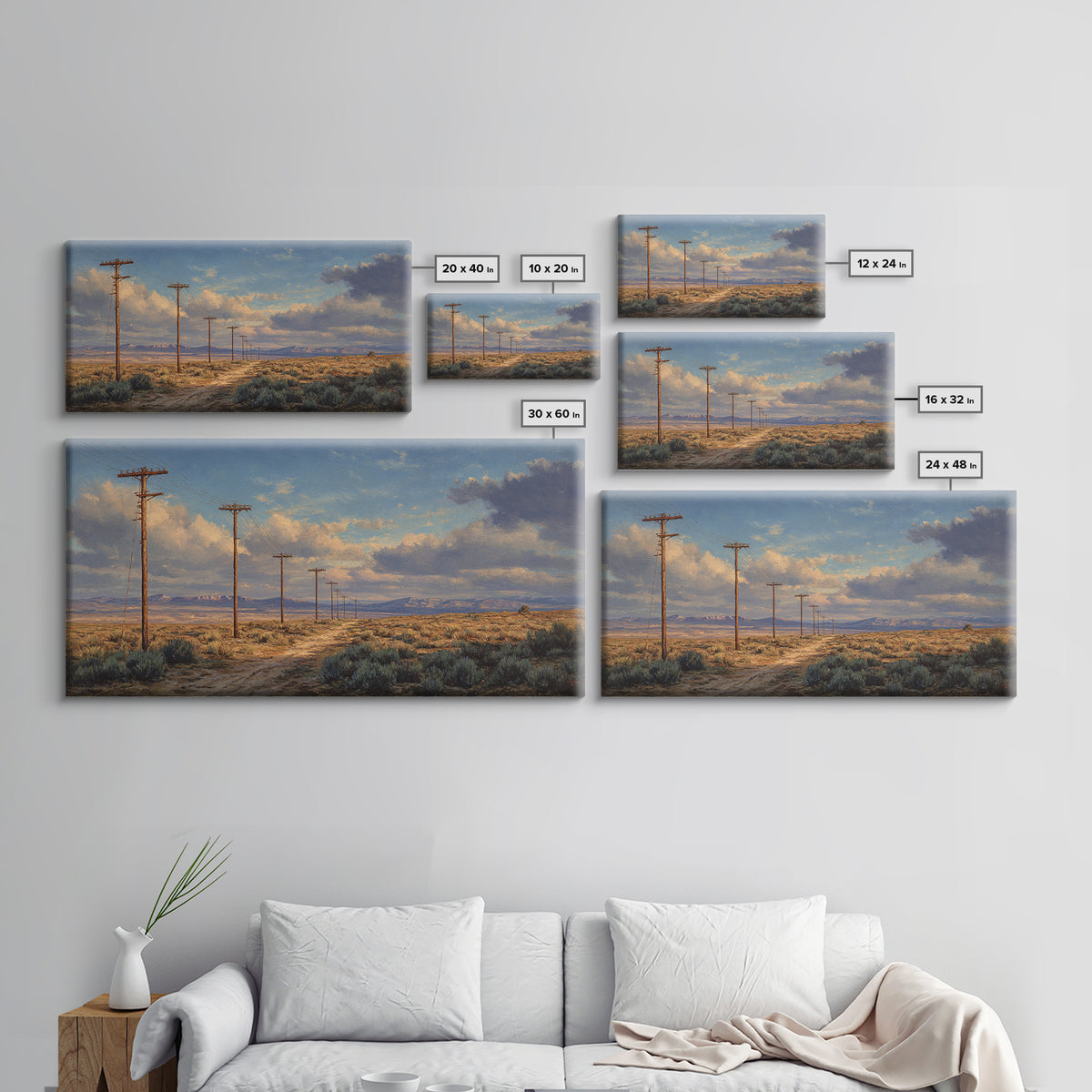 Desert Landscape With Power Poles Under Dramatic Sky Oil Painting Large Wall Art For Home Decor