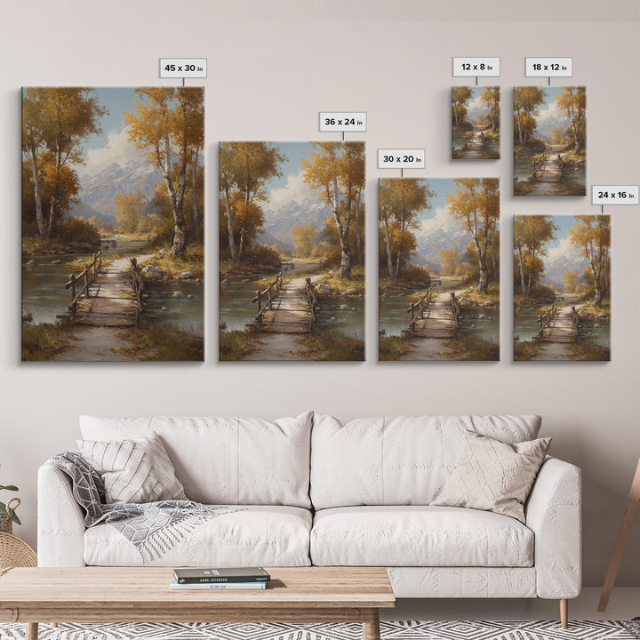 Classic Autumn Mountain Landscape Painting Wall Art Framed Canvas Print Rustic Home Decor