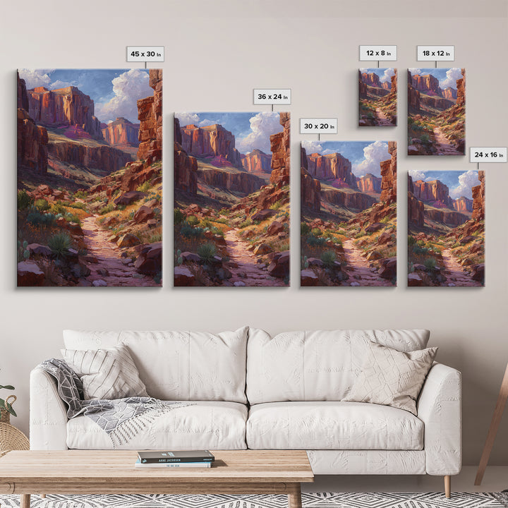 Grand Canyon Landscape Oil Painting Portrait Of Canyon Rocks Blue Sky And Path Trail Large Wall Art For Living Room Decor