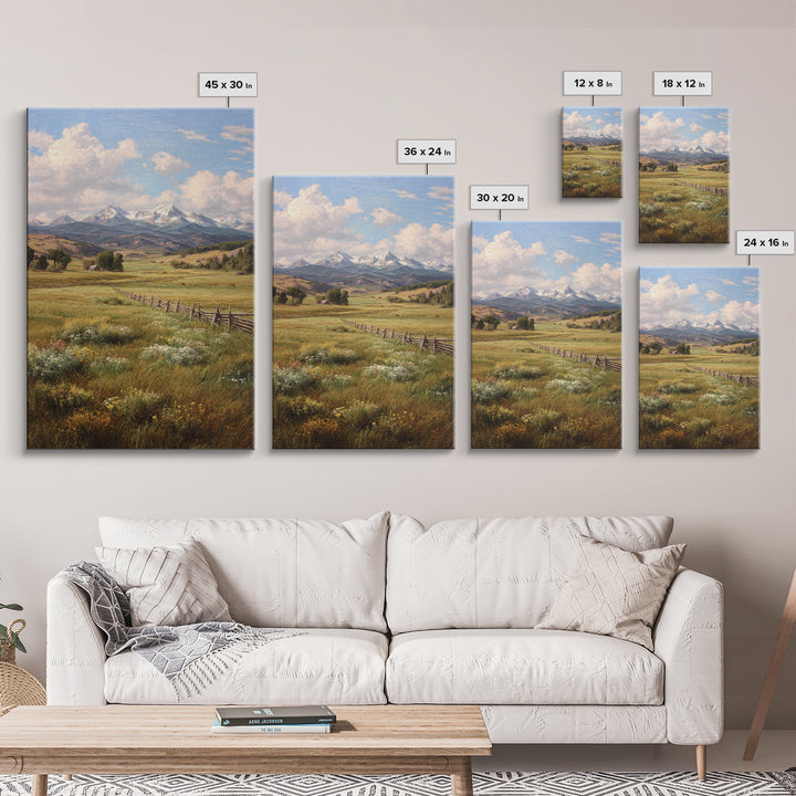 Classic Mountain Landscape With Meadow And River Oil Painting Wall Art Canvas Print For Traditional Rustic Living Room Decor