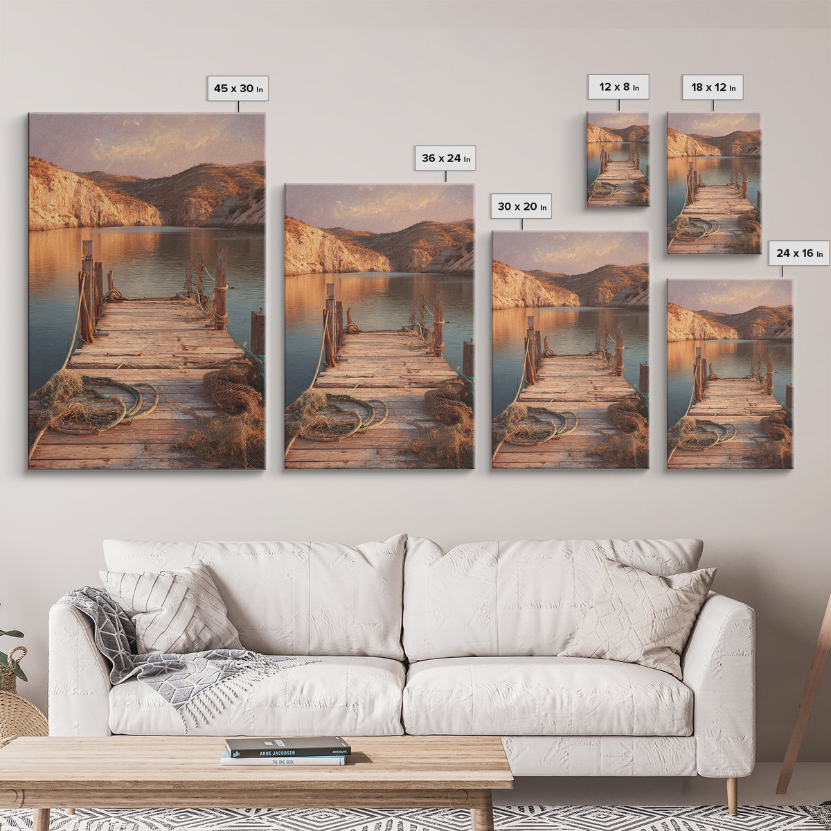 Rustic Wooden Pier Lake Scenic Painting Wall Art Print For Living Room Decor And Nature Inspired Canvas Print