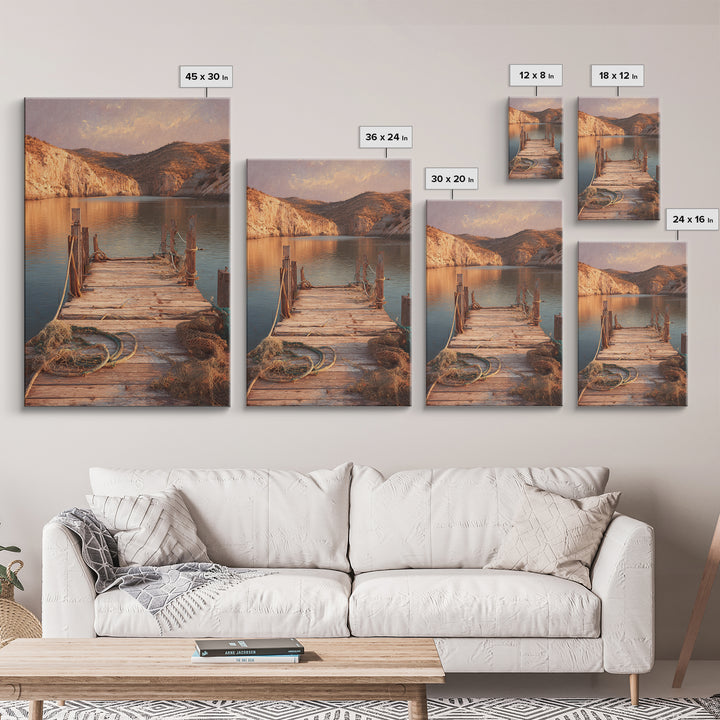 Rustic Wooden Pier Lake Scenic Painting Wall Art Print For Living Room Decor And Nature Inspired Canvas Print