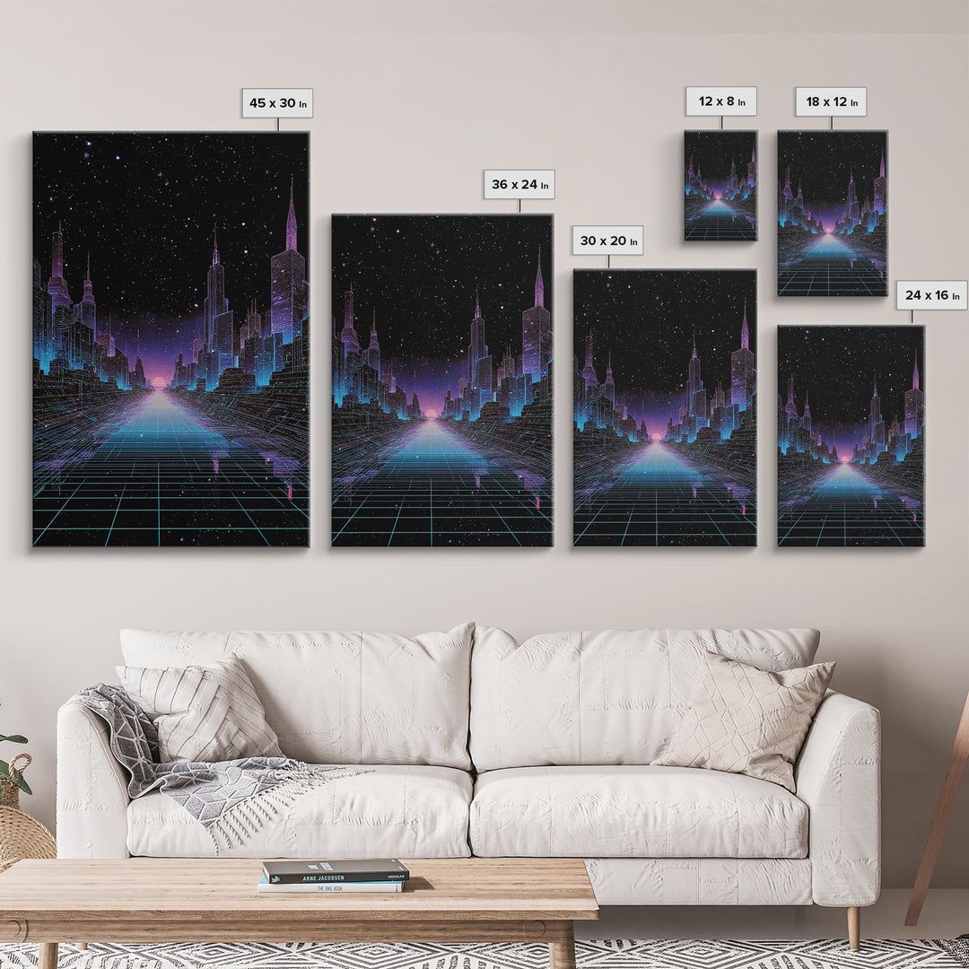 Futuristic Neon Cyberpunk City Nightscape Digital Art Wall Art Canvas Print Modern Urban Decor Aesthetic Gaming Room