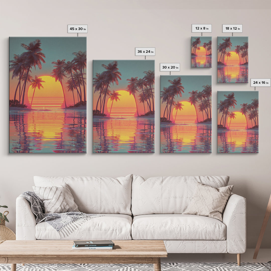 Retro Sunset Palm Trees Tropical Beach Landscape Wall Art Canvas Print For Living Room Home Decor