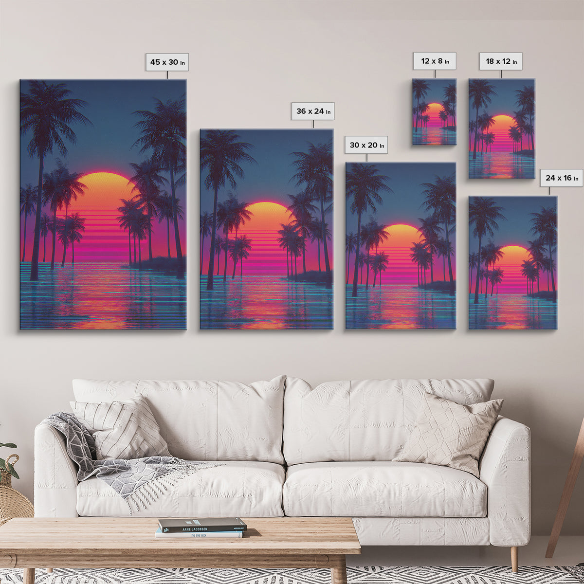 Sunset Over Tropical Beach With Palm Trees Vibrant Coastal Wall Art Canvas Print