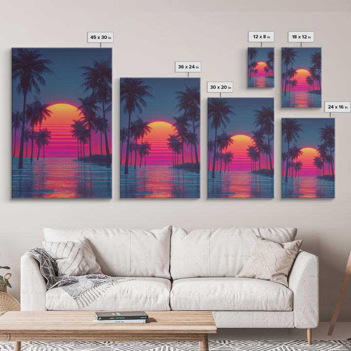 Sunset Over Tropical Beach With Palm Trees Vibrant Coastal Wall Art Canvas Print