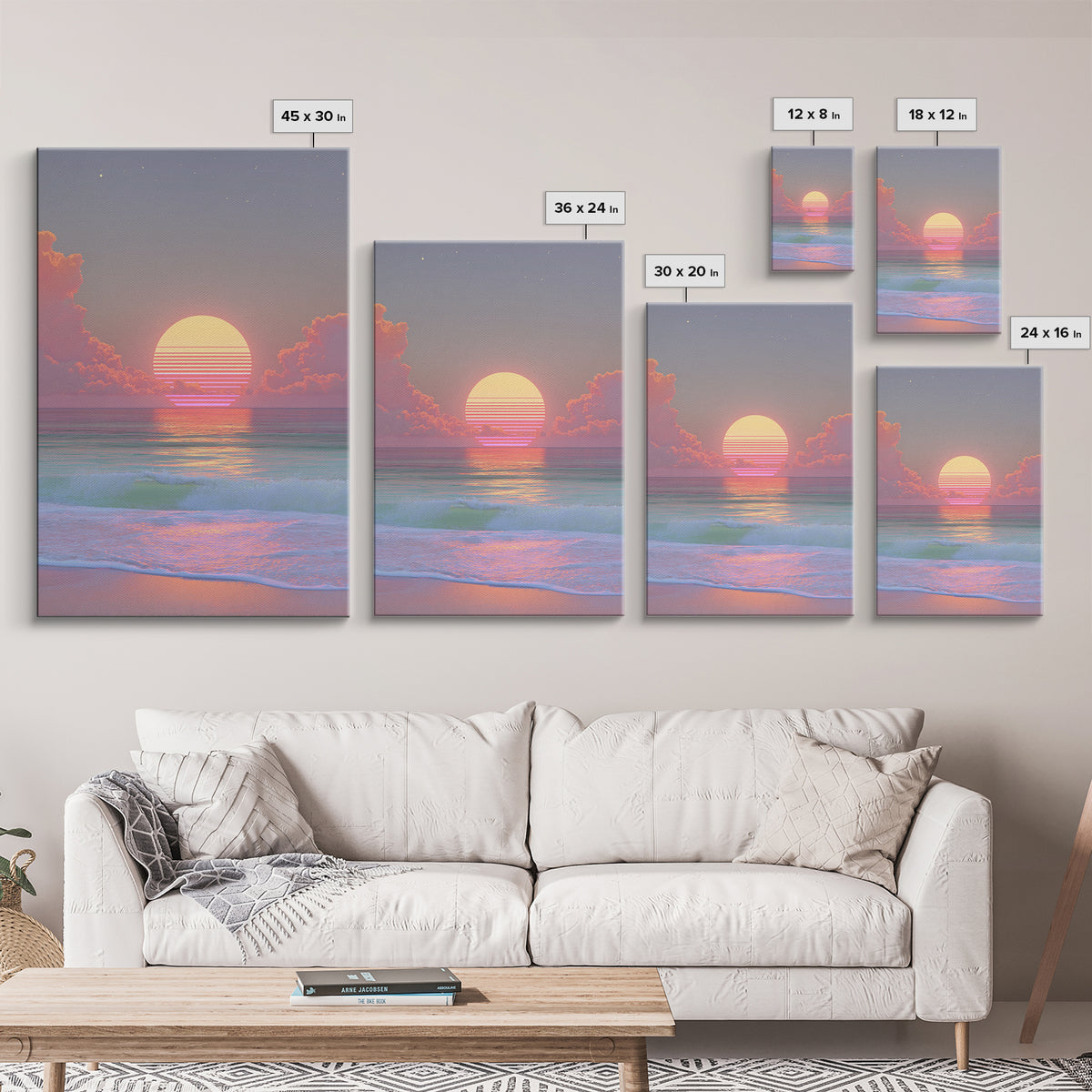Sunset Miami Beach Retro Wave Wall Art Canvas Print Neon Cityscape Modern Home Decor