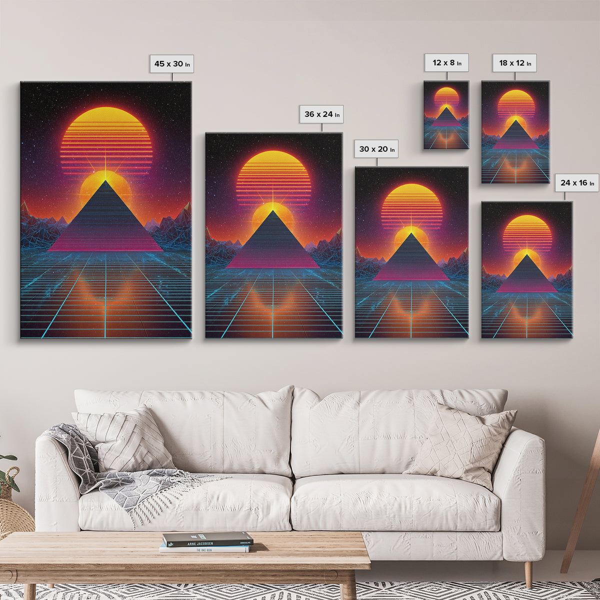 Futuristic Digital Pyramid And Sunset Landscape Sci-Fi Art Print Canvas For Unique Wall Art And Home Decor
