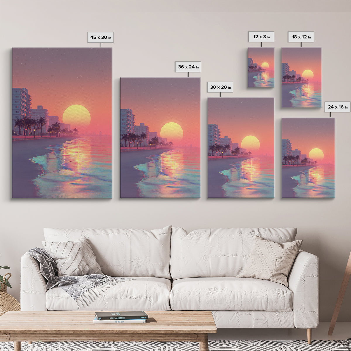 Peaceful Urban Beach Boardwalk Sunset Vibrant Wall Art Canvas Print For Contemporary Living Room Decor Tropical Coastal Vibes