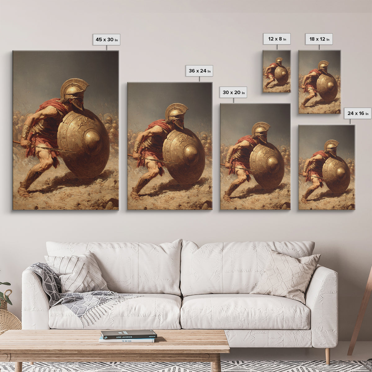 Ancient Greek Hoplite With Bronze Shield Wall Art, Spartan Warrior Canvas Print, Classical History Office Decor, Gift For Him