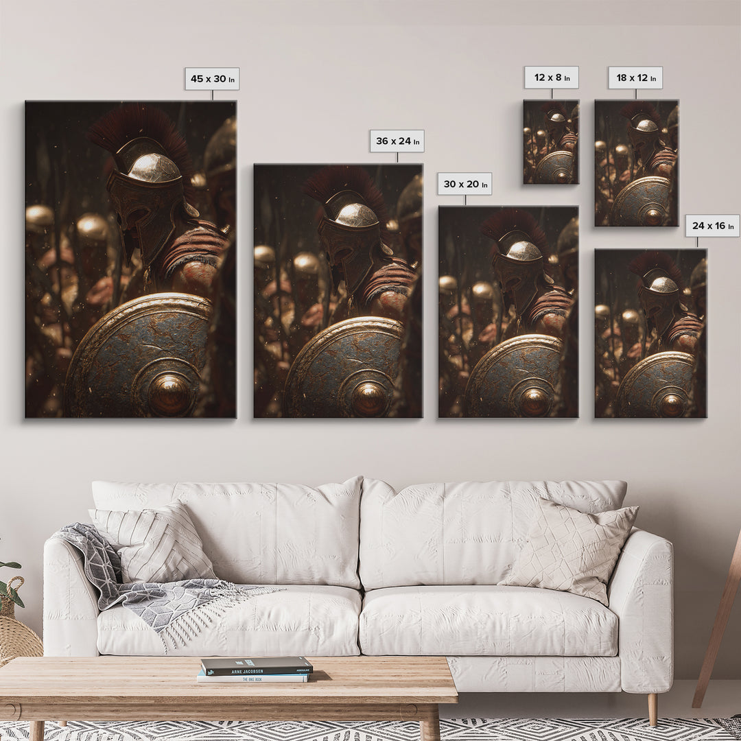 Spartan Hoplite Helmet And Shield Wall Art, Ancient Greek Warrior Canvas Print, Masculine Office Decor, History Gift For Him