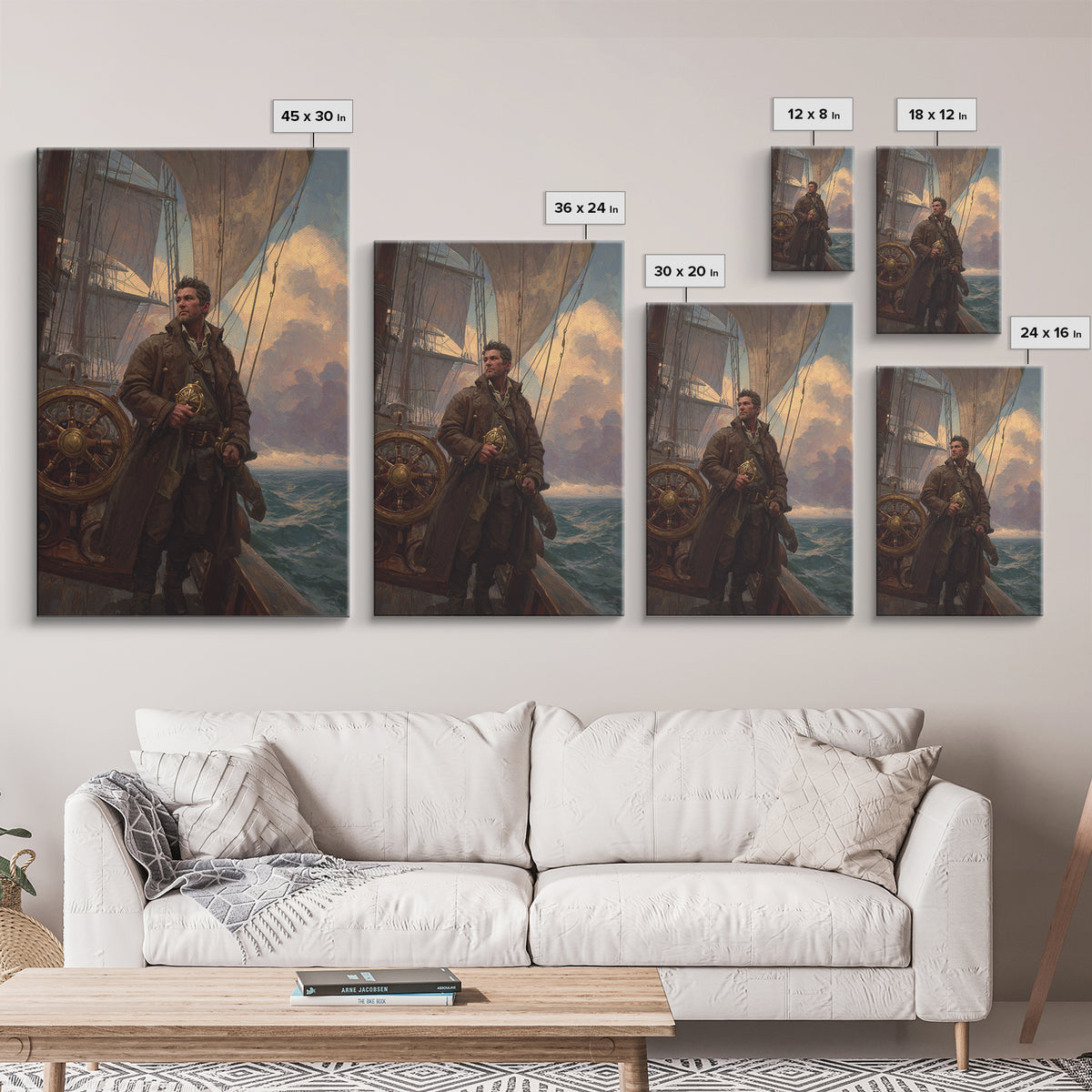 Brave Sailor On Tall Ship Canvas Print, Nautical Wall Art, Ocean Seascape Painting, Masculine Home Office Decor Gift For Him