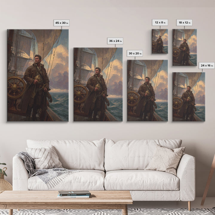 Brave Sailor On Tall Ship Canvas Print, Nautical Wall Art, Ocean Seascape Painting, Masculine Home Office Decor Gift For Him